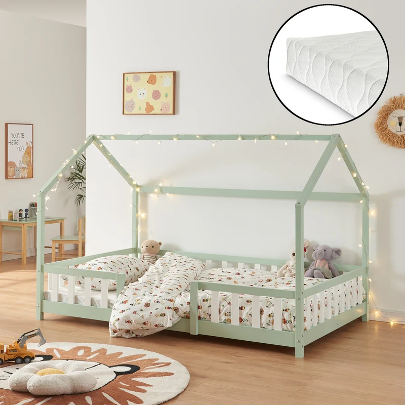 Cama para niños Sisimiut forma de casa pino + colchón [en.casa][neu.haus]