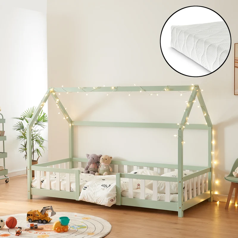 Cama para niños Sisimiut forma de casa pino + colchón [en.casa][neu.haus]