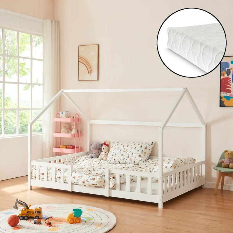 Cama para niños Sisimiut forma de casa pino + colchón [en.casa][neu.haus]