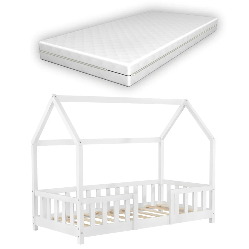 Cama para niños Sisimiut forma de casa pino + colchón [en.casa][neu.haus]