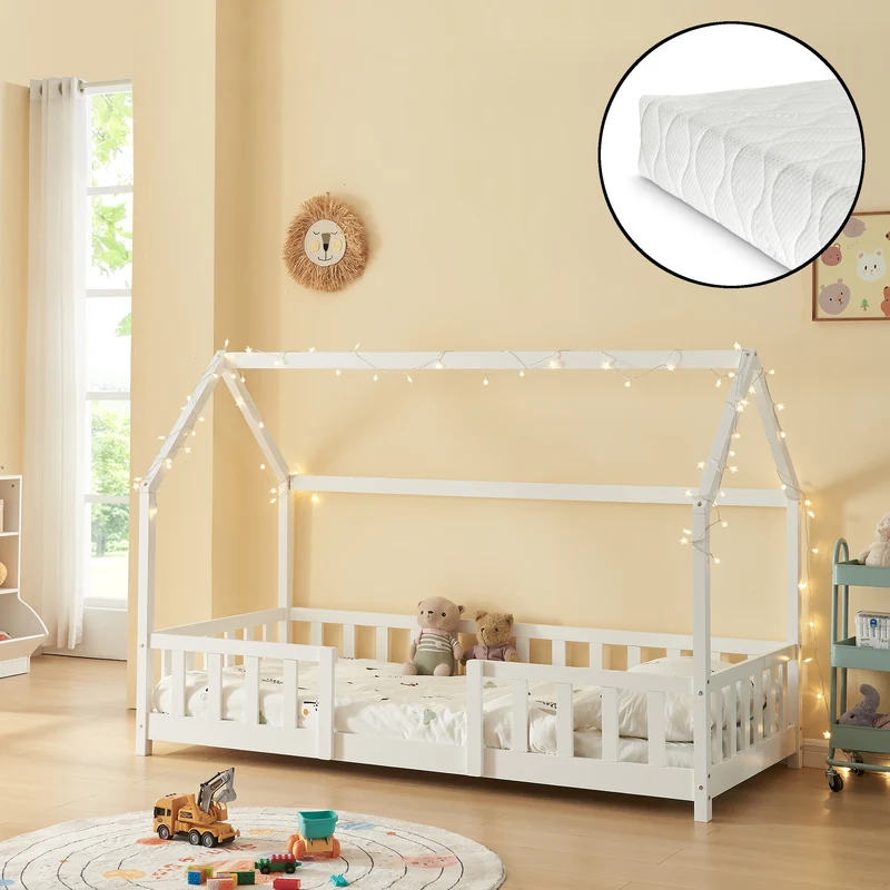 Cama para niños Sisimiut forma de casa pino + colchón [en.casa][neu.haus]