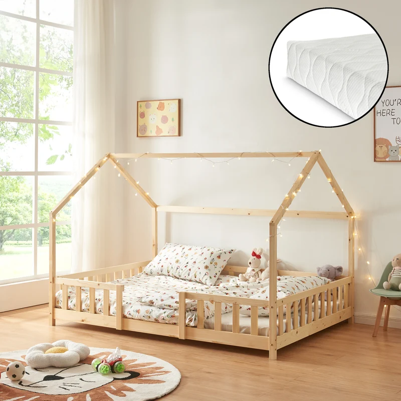 Cama para niños Sisimiut forma de casa pino + colchón [en.casa][neu.haus]