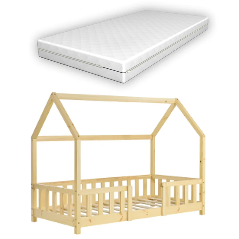 Cama para niños Sisimiut forma de casa pino + colchón [en.casa][neu.haus]