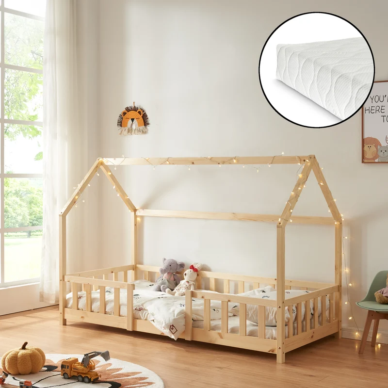 Cama para niños Sisimiut forma de casa pino + colchón [en.casa][neu.haus]