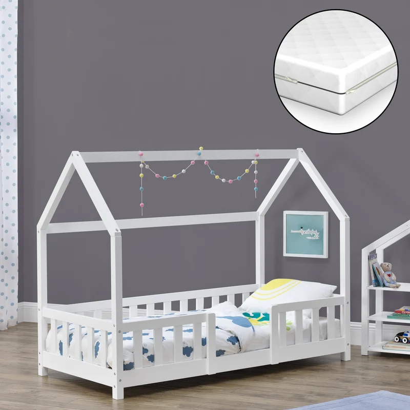 Cama para niños Sisimiut forma de casa pino + colchón [en.casa][neu.haus]