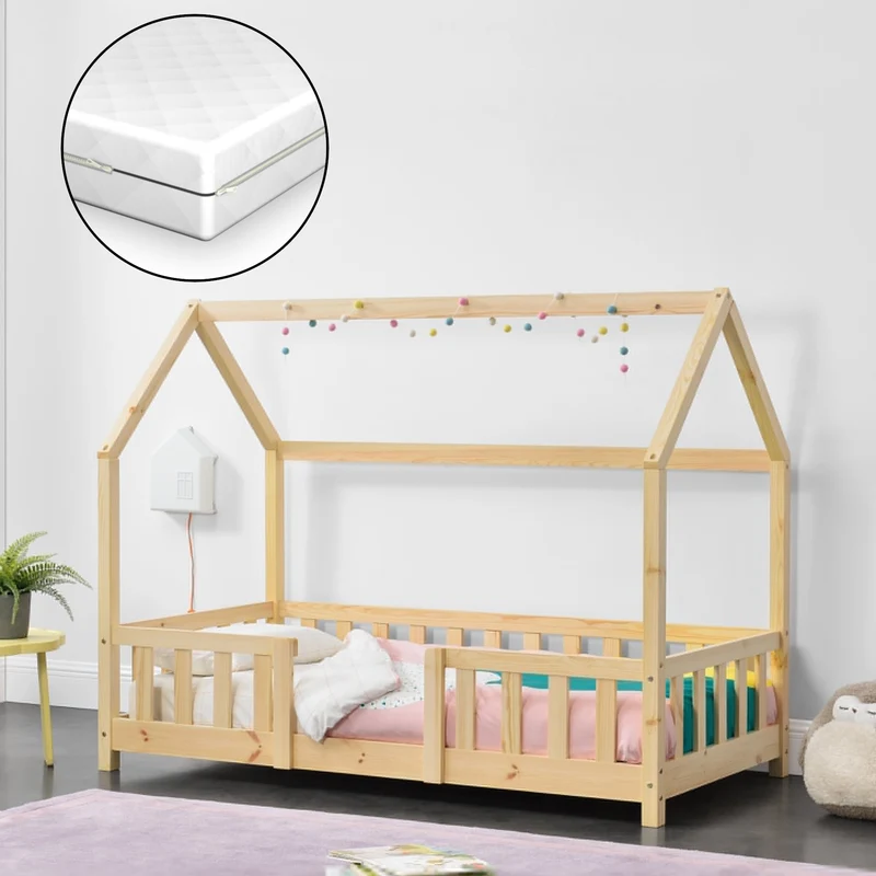 Cama para niños Sisimiut forma de casa pino + colchón [en.casa][neu.haus]