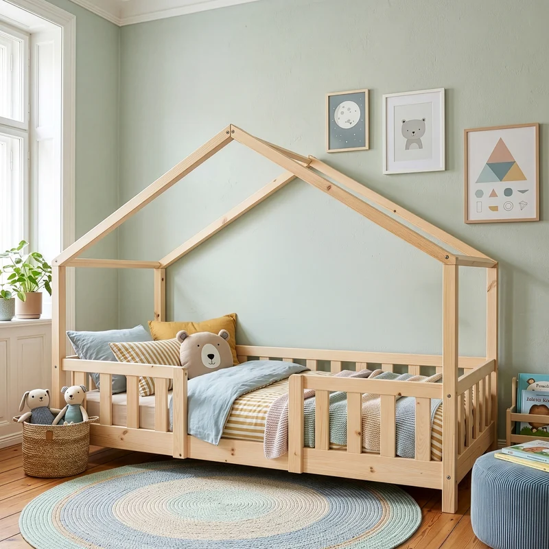 Cama para niños Treviolo forma de casa pino + colchón [en.casa]