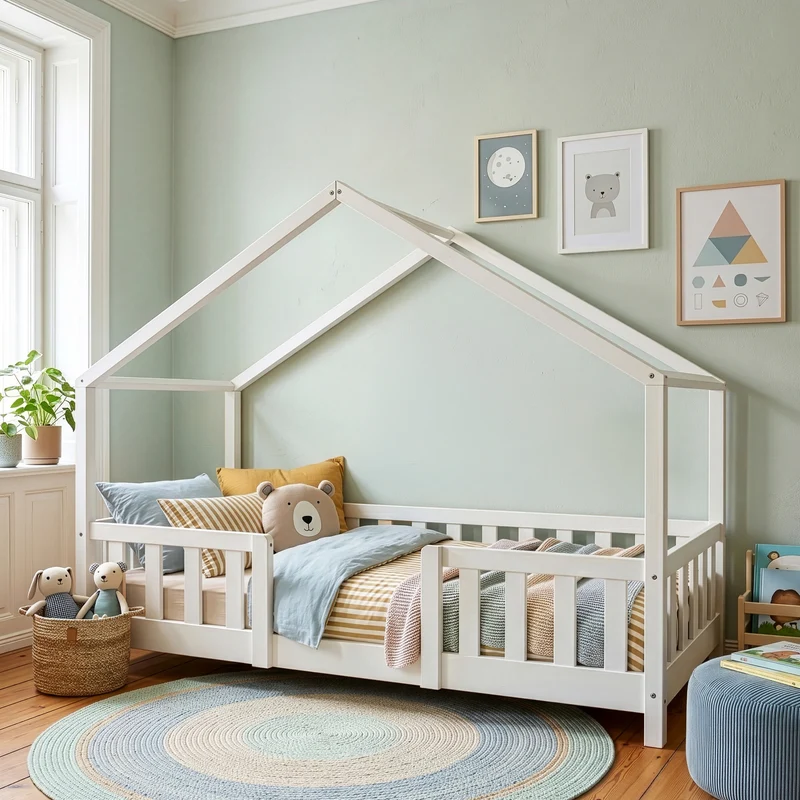 Cama para niños Treviolo forma de casa pino + colchón [en.casa]