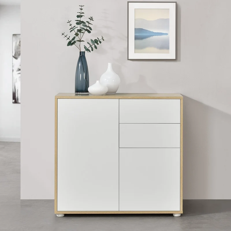 Cómoda Paarl con 2 cajones sin mango y 2 puertas 74x79x36cm [en.casa]