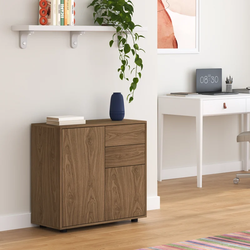 Cómoda Paarl con 2 cajones sin mango y 2 puertas 74x79x36cm [en.casa]