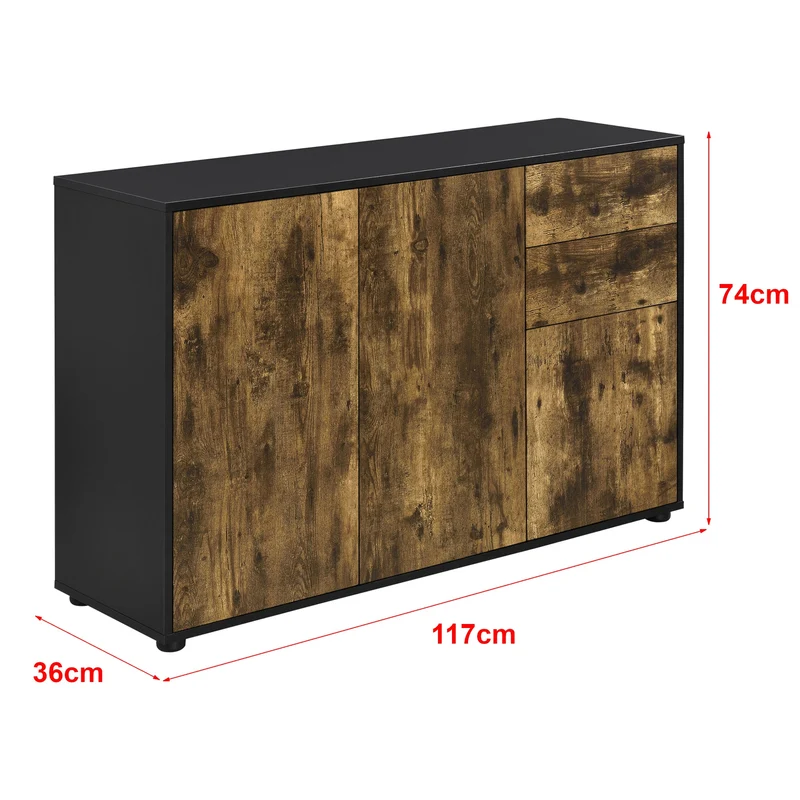 Cómoda Paarl con 2 cajones sin mango y 3 puertas 74 x 117 x 36 cm [en.casa]
