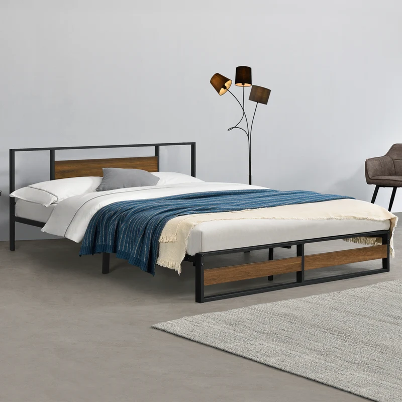 Cama de metal Villach en varios tamaños Negro con aspecto de nogal [en.casa]