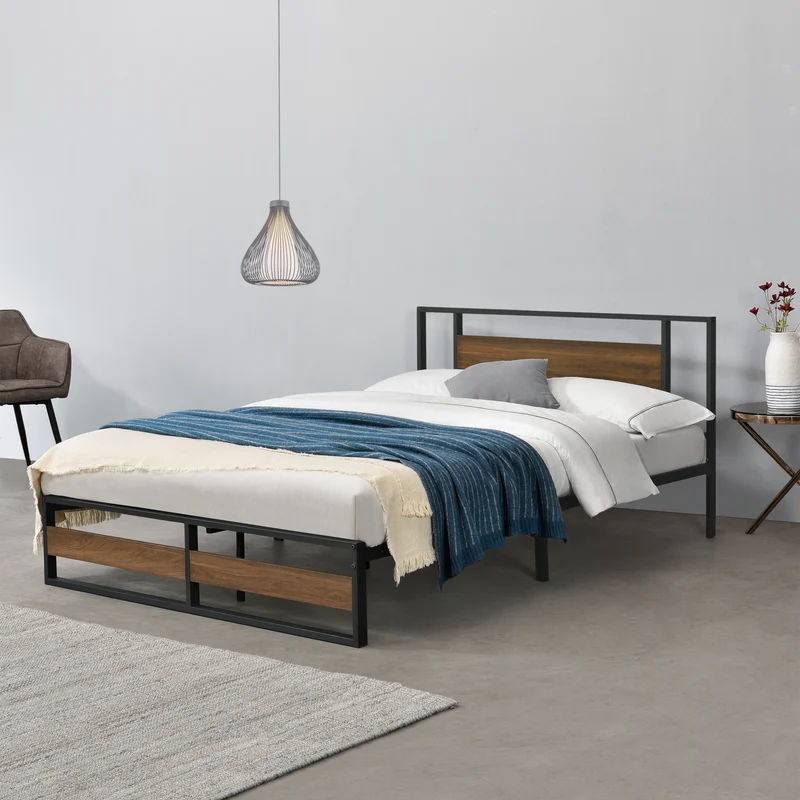 Cama de metal Villach en varios tamaños Negro con aspecto de nogal [en.casa]