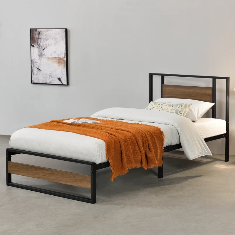 Cama de metal Villach en varios tamaños Negro con aspecto de nogal [en.casa]