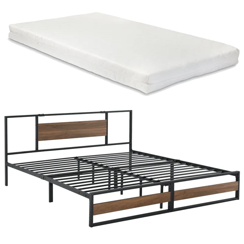Cama de metal Villach con colchón en varios tamaños Negro con aspecto de nogal [en.casa]