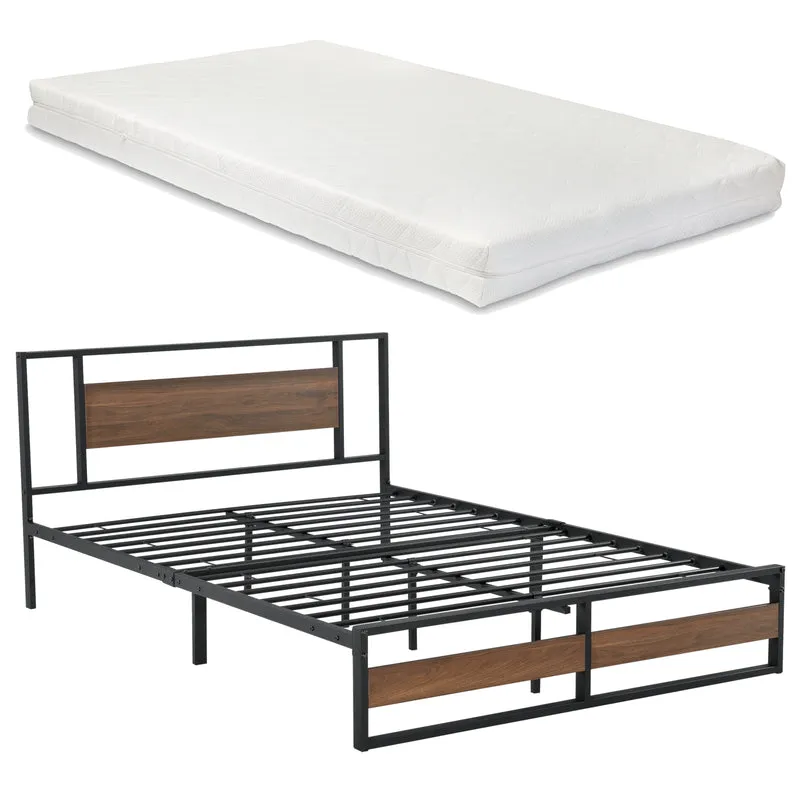 Cama de metal Villach con colchón en varios tamaños Negro con aspecto de nogal [en.casa]