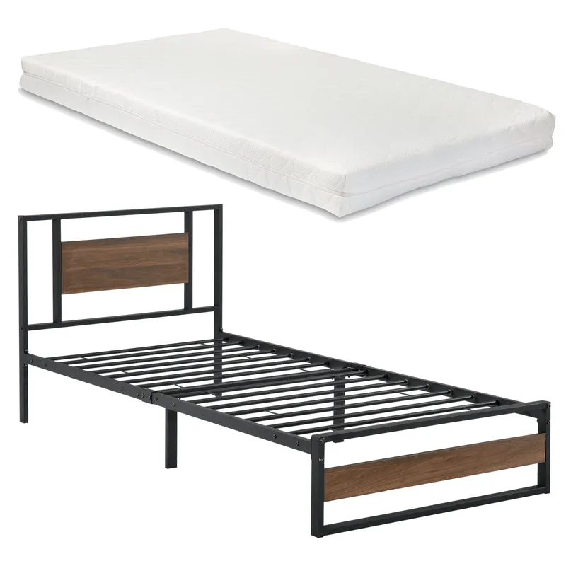Cama de metal Villach con colchón en varios tamaños Negro con aspecto de nogal [en.casa]