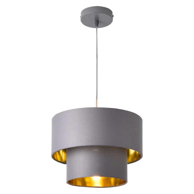 Lámpara colgante Lopar E27 Metal Tela Gris-Dorado lux.pro