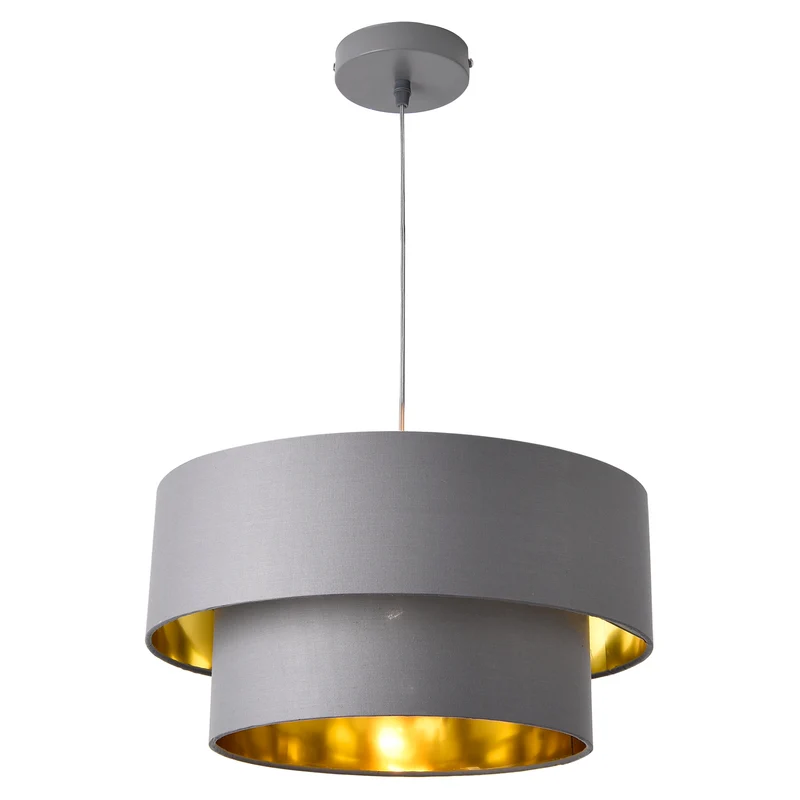 Lámpara colgante Lopar E27 Metal Tela Gris-Dorado lux.pro