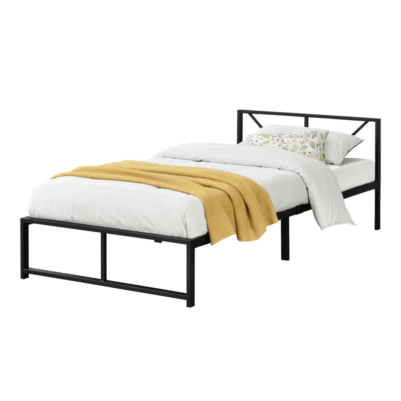 Cama de metal Meran acero negro [en.casa]