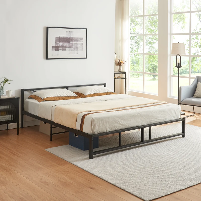 Cama de metal Meran acero negro [en.casa]