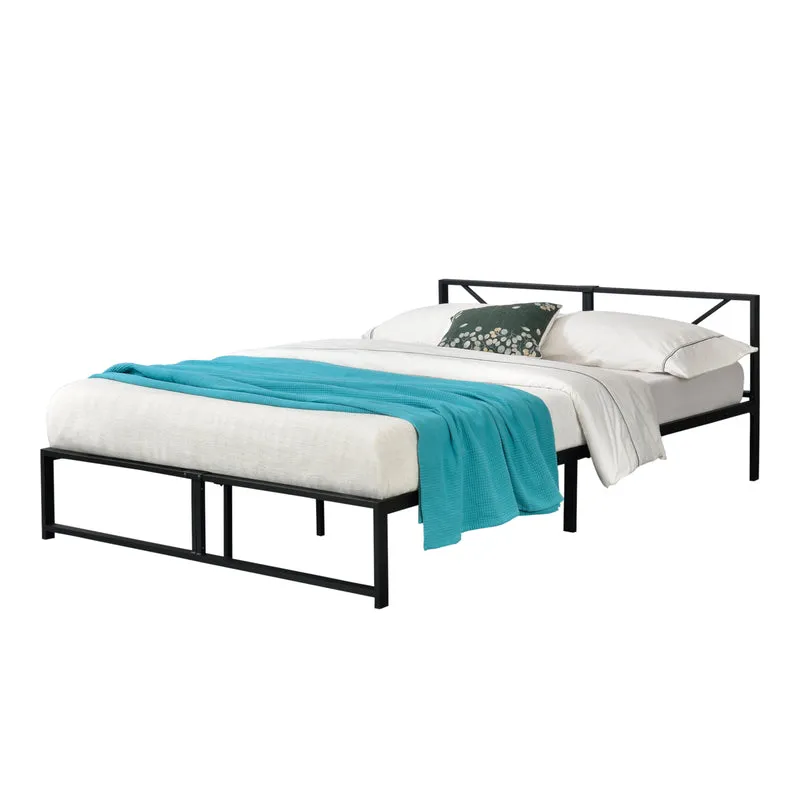Cama de metal Meran acero negro [en.casa]