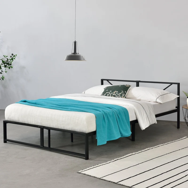 Cama de metal Meran acero negro [en.casa]