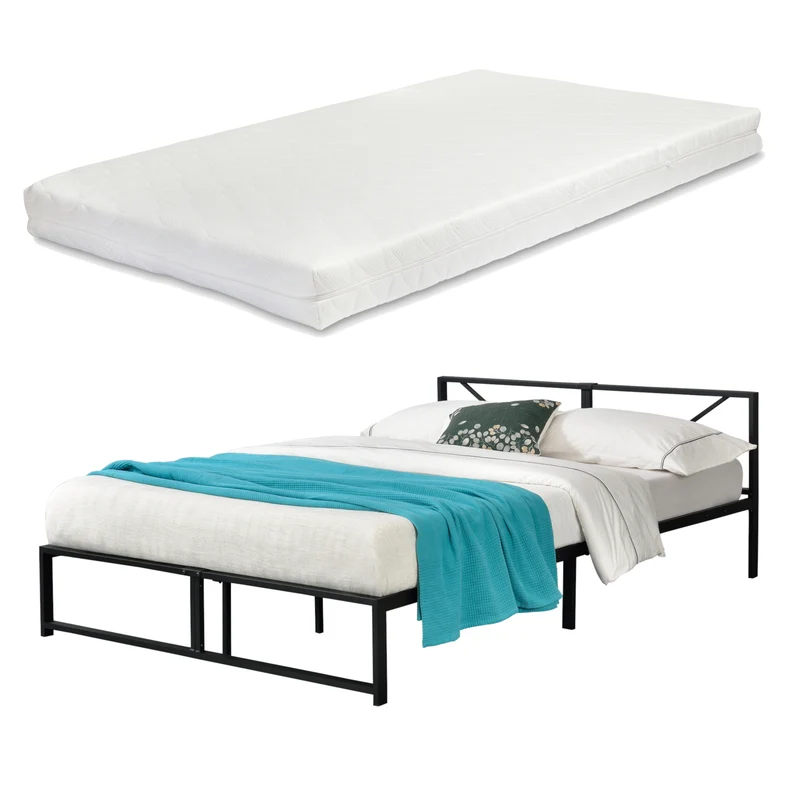 Cama de metal Meran con colchón acero negro [en.casa]