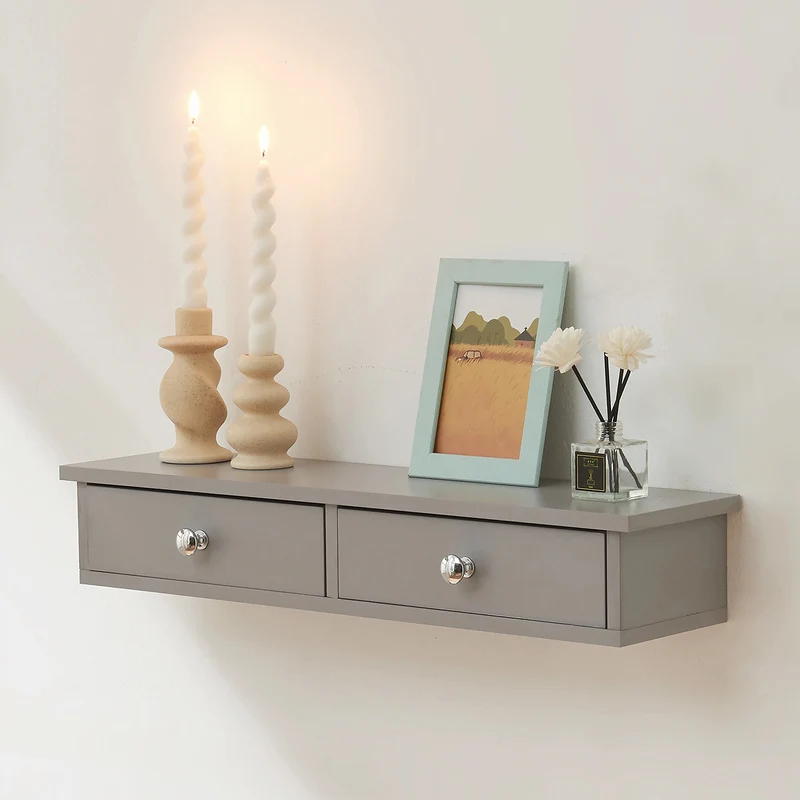 Estantería de pared Geeste 60x15x10 cm con 2 cajones [en.casa]