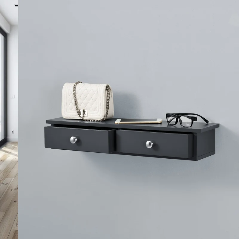 Estantería de pared Geeste 60x15x10 cm con 2 cajones [en.casa]