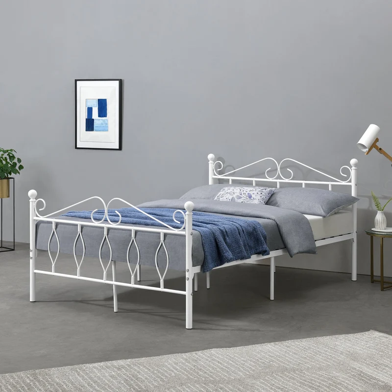Cama de metal Apolda hasta 300 kg varios tamaños blanco [en.casa]