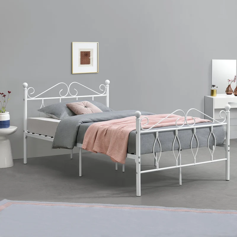 Cama de metal Apolda hasta 300 kg varios tamaños blanco [en.casa]