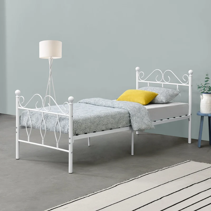 Cama de metal Apolda hasta 300 kg varios tamaños blanco [en.casa]