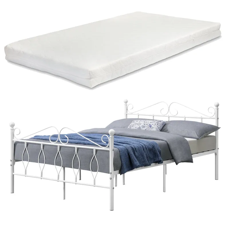Cama de metal Apolda con colchón varios tamaños hasta 300kg Blanco [en.casa]