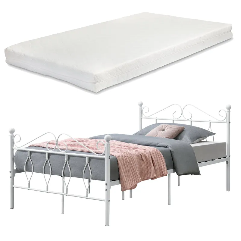 Cama de metal Apolda con colchón varios tamaños hasta 300kg Blanco [en.casa]