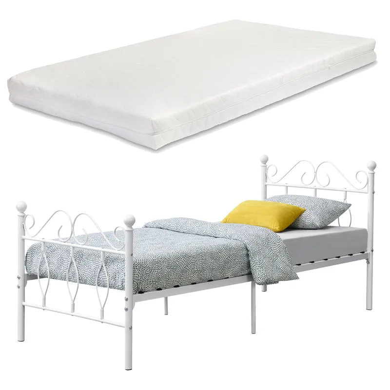 Cama de metal Apolda con colchón varios tamaños hasta 300kg Blanco [en.casa]