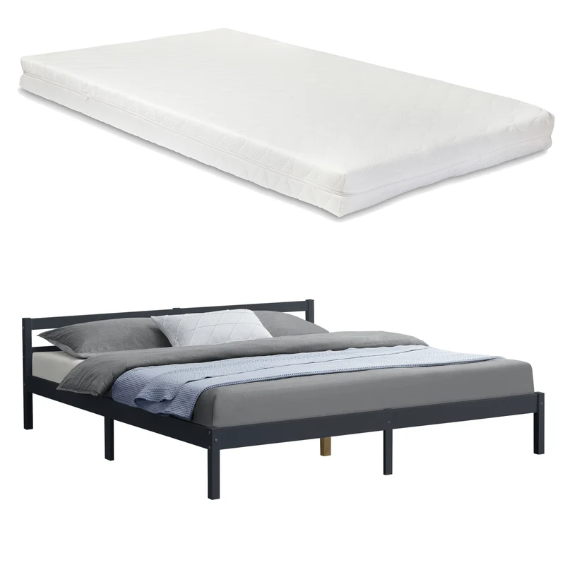 Cama de madera Nakkila varios colores y tamaños con colchón de espuma fría en.casa