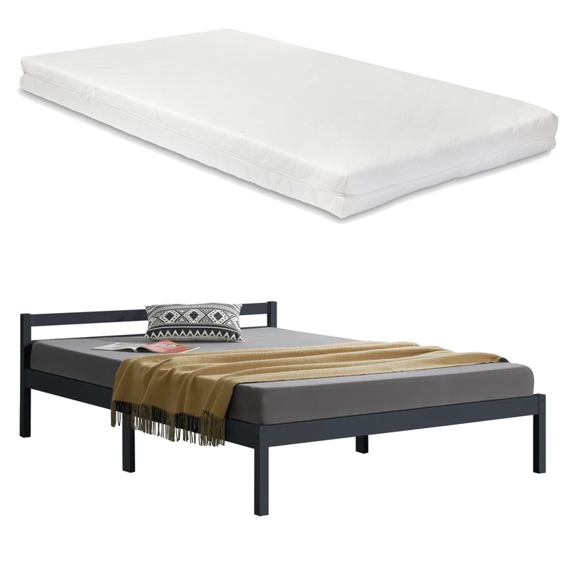 Cama de madera Nakkila varios colores y tamaños con colchón de espuma fría en.casa