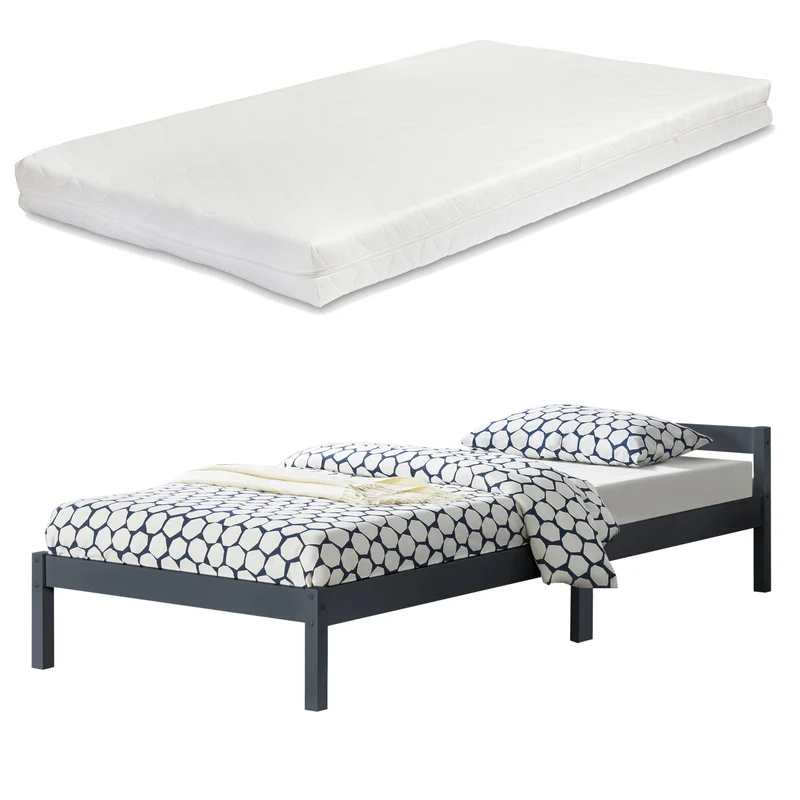 Cama de madera Nakkila varios colores y tamaños con colchón de espuma fría en.casa