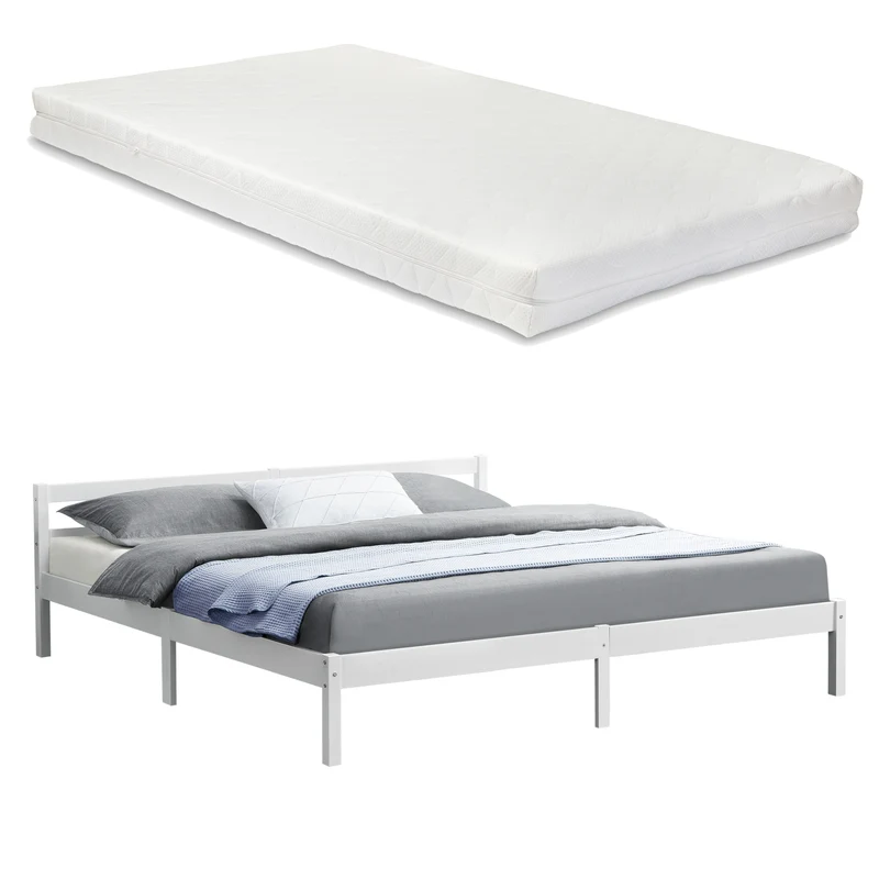 Cama de madera Nakkila varios colores y tamaños con colchón de espuma fría en.casa