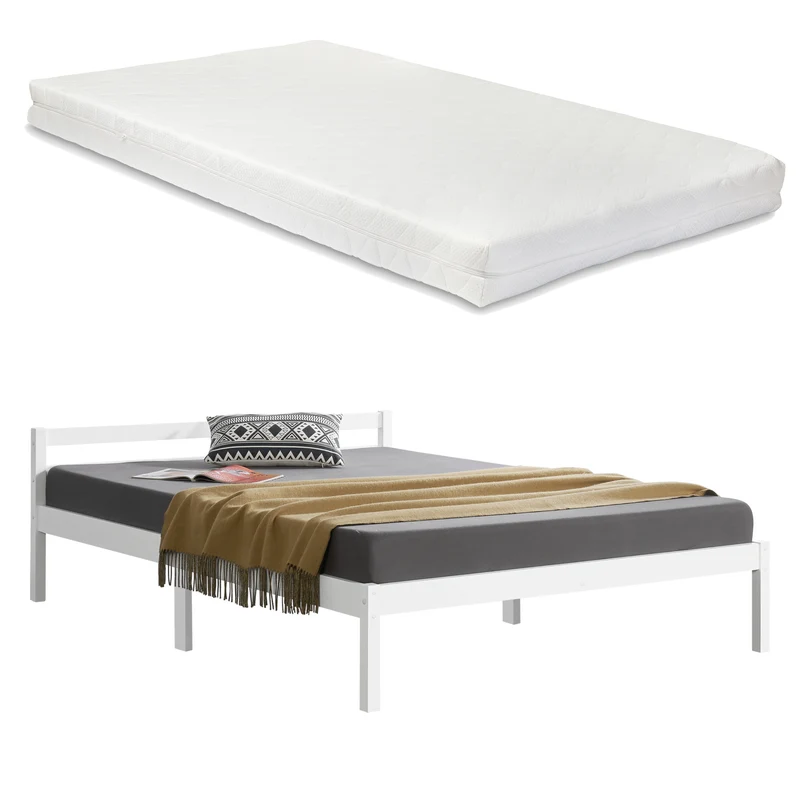 Cama de madera Nakkila varios colores y tamaños con colchón de espuma fría en.casa