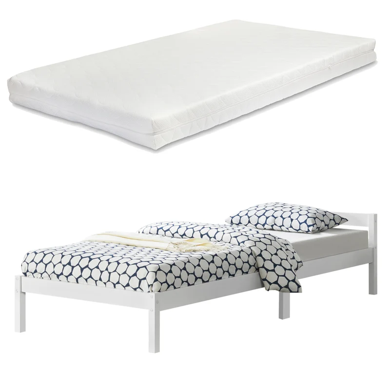 Cama de madera Nakkila varios colores y tamaños con colchón de espuma fría en.casa