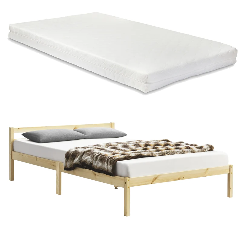 Cama de madera Nakkila varios colores y tamaños con colchón de espuma fría en.casa