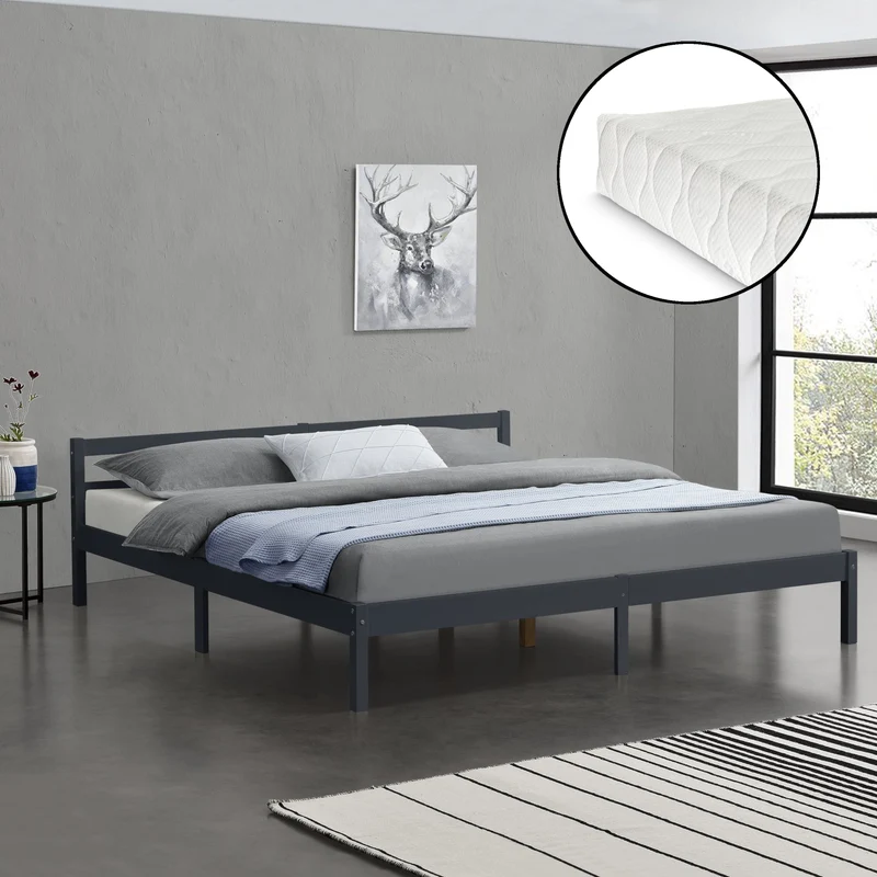 Cama de madera Nakkila varios colores y tamaños con colchón de espuma fría en.casa