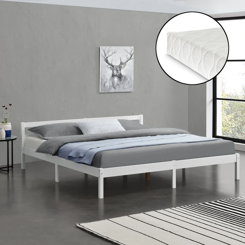 Cama de madera Nakkila varios colores y tamaños con colchón de espuma fría en.casa