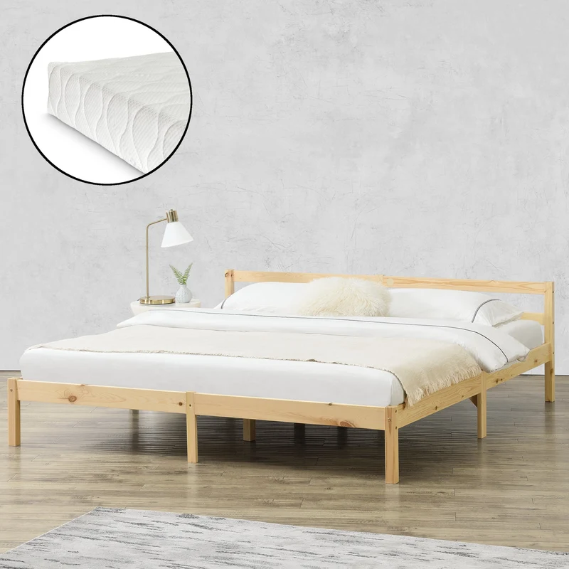 Cama de madera Nakkila varios colores y tamaños con colchón de espuma fría en.casa