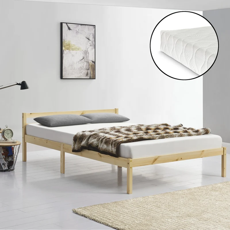 Cama de madera Nakkila varios colores y tamaños con colchón de espuma fría en.casa