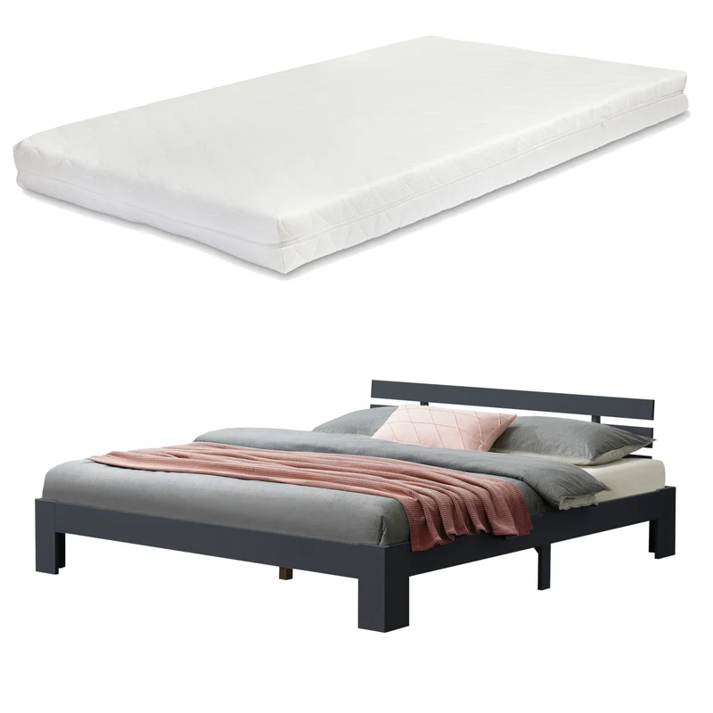Cama de madera Nivala con colchón de espuma fría, varios colores y tamaños en.casa