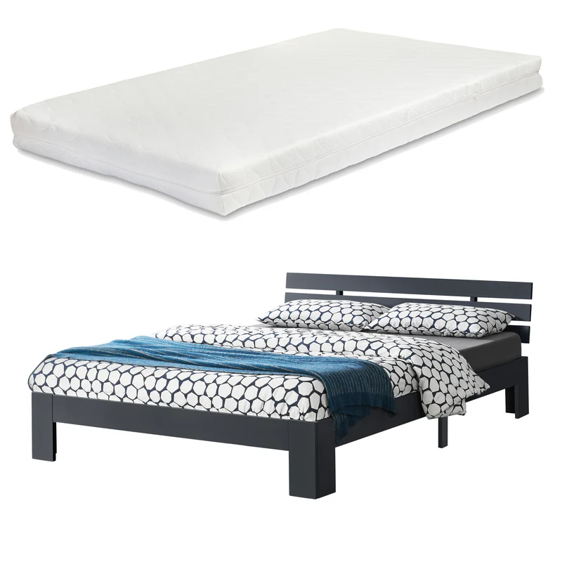Cama de madera Nivala con colchón de espuma fría, varios colores y tamaños en.casa