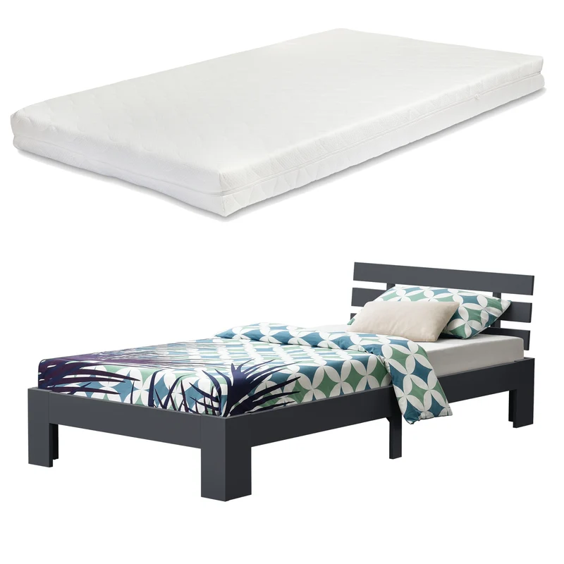 Cama de madera Nivala con colchón de espuma fría, varios colores y tamaños en.casa